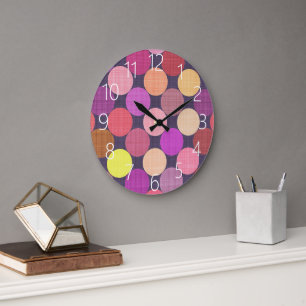 Fun Colourful Contemporary Polka Dots Art Pattern Large Clock