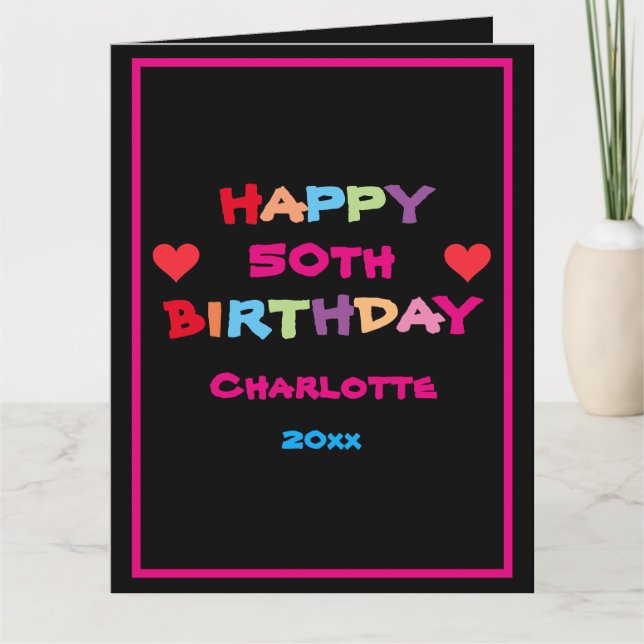Fun & Colourful Custom Name & Dates Happy Birthday Card (Front)