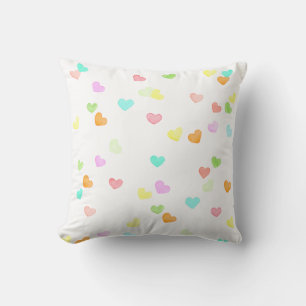 Fun colourful cute hearts happy watercolor rainbow cushion