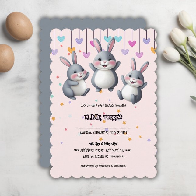 Fun Colourful Cute Hoppers Bunny Baby Shower Invitation (Creator Uploaded)