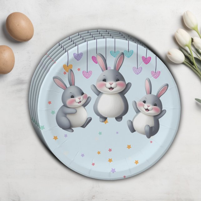 Fun Colourful Cute Hoppers Bunny Baby Shower Paper Plate (Creator Uploaded)