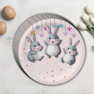 Fun Colourful Cute Hoppers Bunny Baby Shower Paper Plate