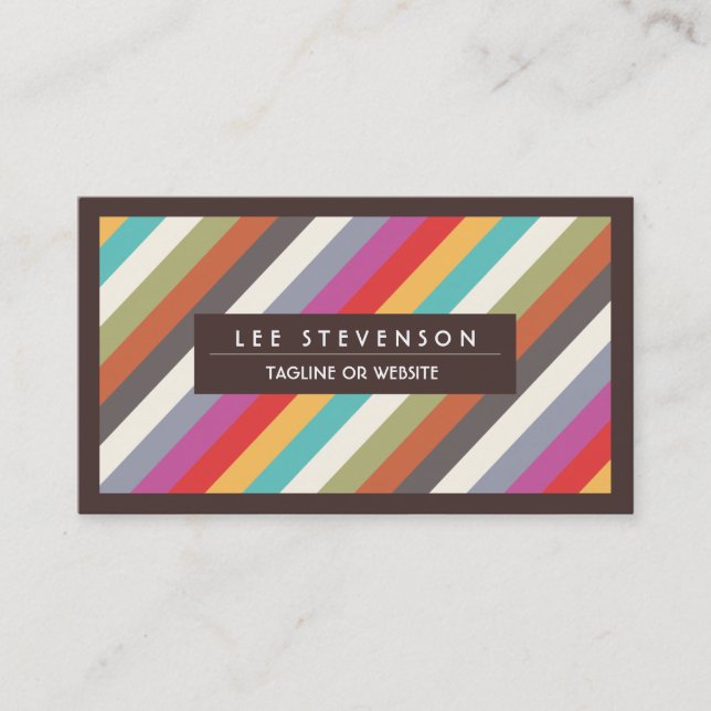 Fun Colourful Diagonal Stripes Pattern Business Card (Front)