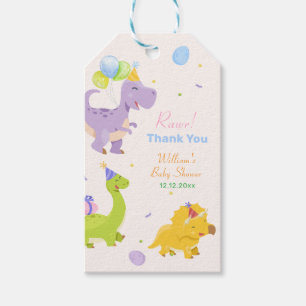 Fun Colourful Dinosaur Balloon Party Baby Shower Gift Tags