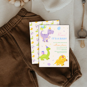 Fun Colourful Dinosaur Balloon Party Baby Shower Invitation