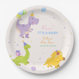 Fun Colourful Dinosaur Balloon Party Baby Shower Paper Plate