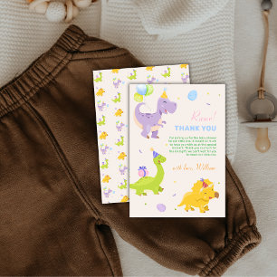 Fun Colourful Dinosaur Balloon Party Baby Shower Thank You Card
