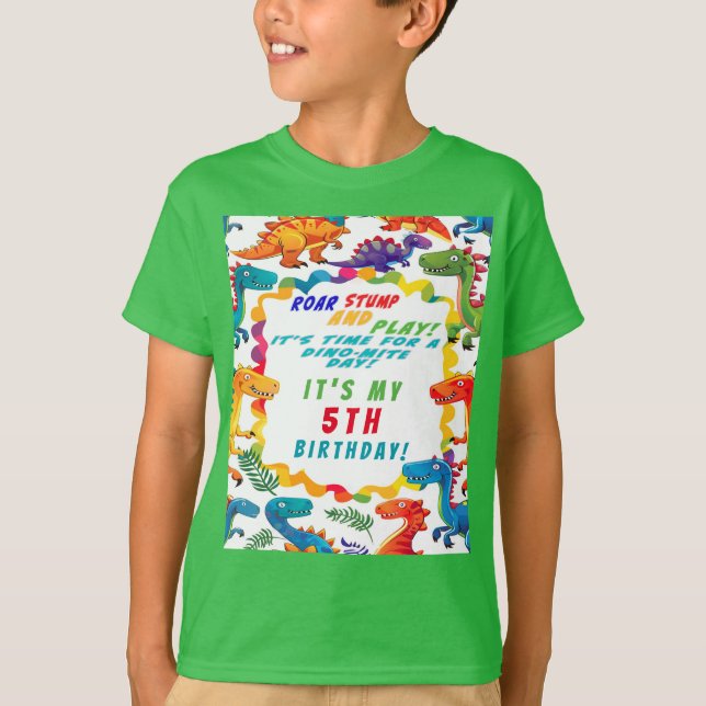Fun Colourful Dinosaur Birthday Honoree T-Shirt (Front)