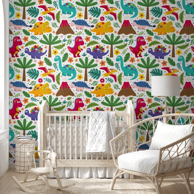 Fun Colourful Dinosaur Pattern Wallpaper (Kids)