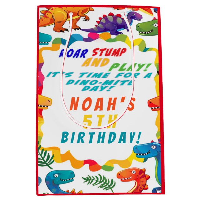 Fun Colourful Dinosaur Themed Dino-Mite  Medium Gift Bag (Front)