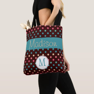 Fun Colourful Dots Trendy Initial Monogram Tote Bag