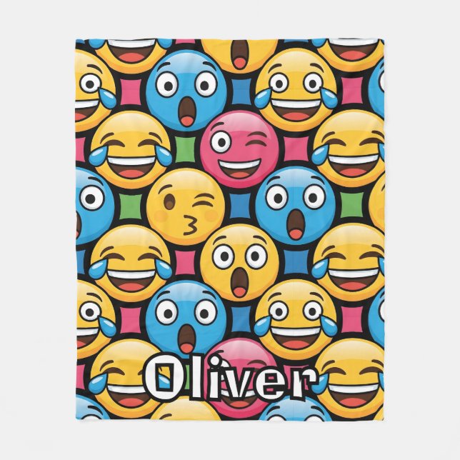 Fun Colourful Emoji Faces Fleece Blanket (Front)
