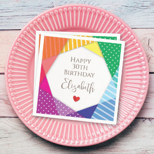 Fun Colourful Festival Themed Happy 30th Birthday Napkin