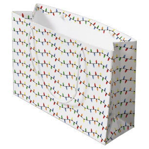 Fun Colourful Festive Holiday Tree Lights Pattern Large Gift Bag