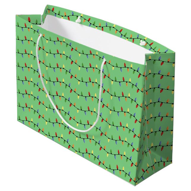 Fun Colourful Festive Holiday Tree Lights Pattern Large Gift Bag (Back Angled)
