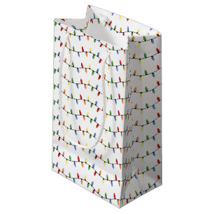 Fun Colourful Festive Holiday Tree Lights Pattern Small Gift Bag