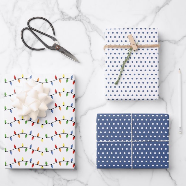Fun Colourful Festive Party String Lights Pattern Wrapping Paper Sheet (Front)