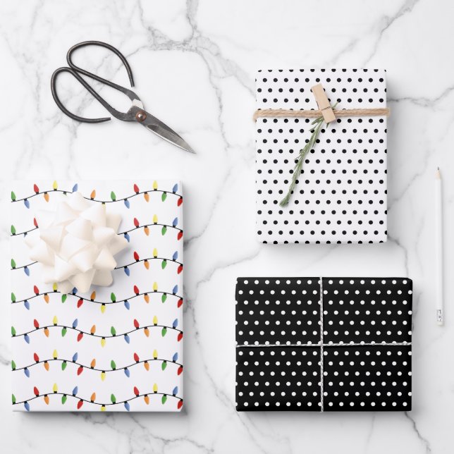 Fun Colourful Festive Party String Lights Pattern Wrapping Paper Sheet (Front)