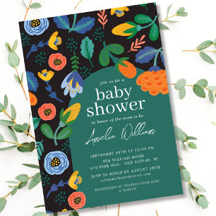 Fun Colourful Floral Baby Shower Invitation