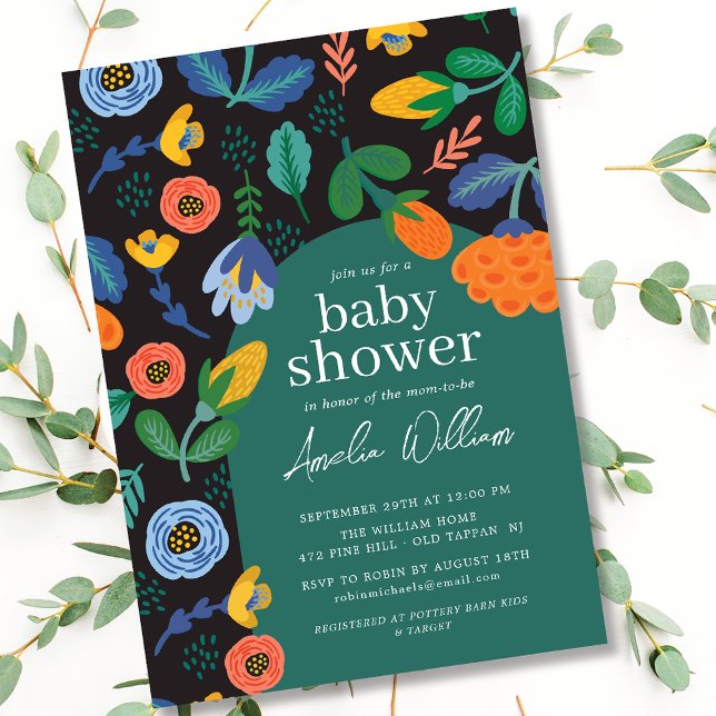 Fun Colourful Floral Baby Shower Invitation (Creator Uploaded)