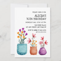 Fun & Colourful Flower On Pot Watercolor Birthday 