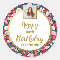 Fun Colourful Flowers, Custom Photo, Happy Birthda