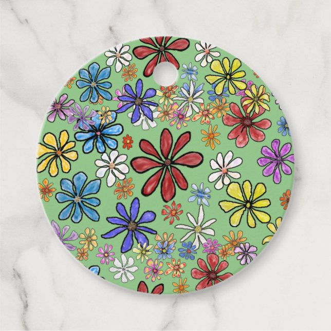 Fun Colourful Flowers Favour Tags (Front)