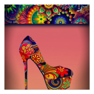 Fun Colourful Flowers High Heel Poster