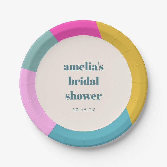 Fun Colourful Geometric Unique Custom Bridal Showe Paper Plate (Front)