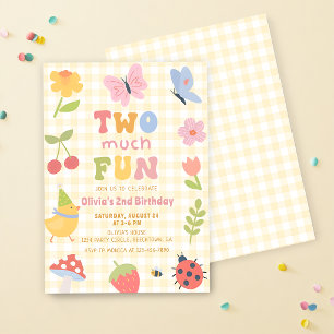 Fun Colourful Gingham Girl 2nd Birthday Invitation