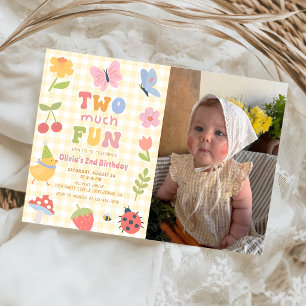 Fun Colourful Gingham Girl 2nd Birthday Photo Invitation