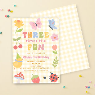 Fun Colourful Gingham Girl 3rd Birthday Invitation