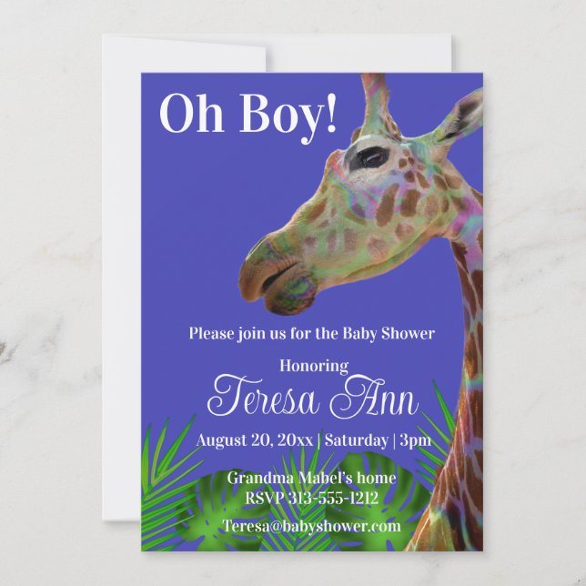 Fun colourful Giraffe baby shower Invitation (Front)