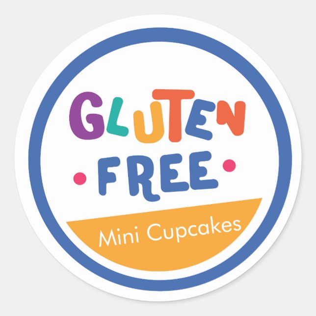 Fun colourful gluten free food label (Front)