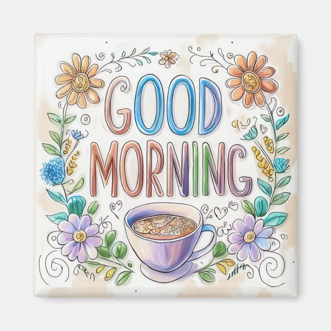 Fun Colourful Good Morning Fridge  Magnet (Front)