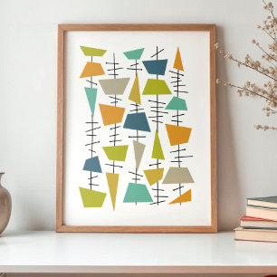 Fun Colourful Hanging Geometric Mid Century Poster