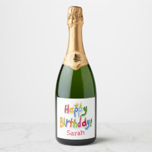 Fun & Colourful Happy Birthday Text – Personalis Sparkling Wine Label