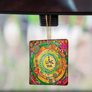 Fun Colourful Hearts I Love You Inspirivity   Ceramic Ornament