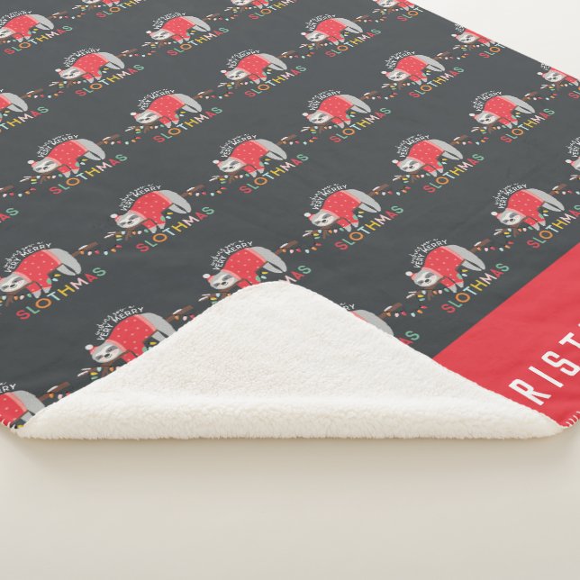 Fun colourful holiday modern sloth christmas sherpa blanket (3/4)