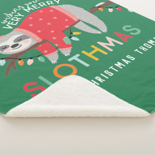 Fun colourful holiday modern sloth christmas sherpa blanket