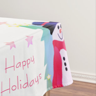 Fun Colourful Holiday Snowman Tablecloth