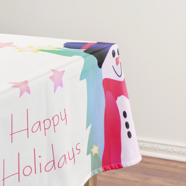 Fun Colourful Holiday Snowman Tablecloth (In Situ)