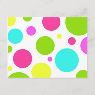 Fun Colourful Hot Pink Blue Green Polka Dots Postcard