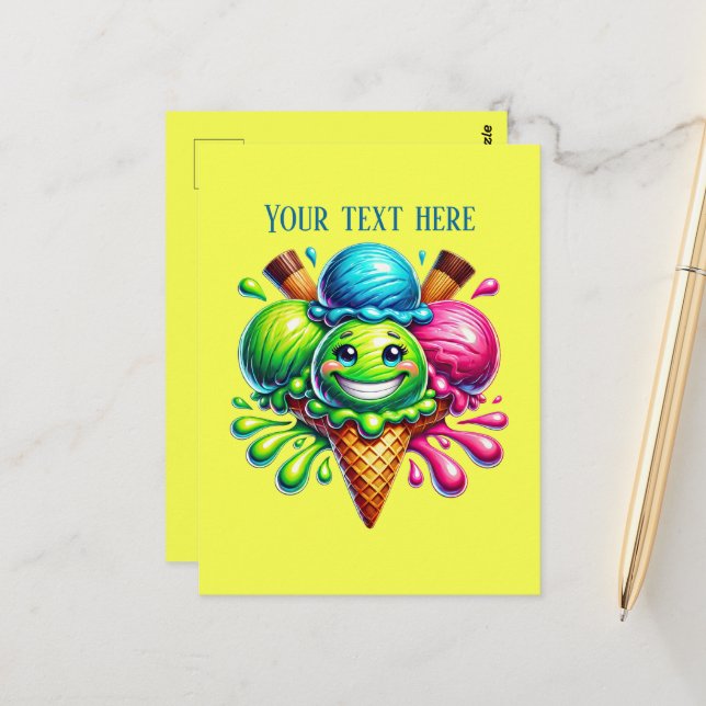 Fun colourful ice cream add text postcard (Front/Back In Situ)