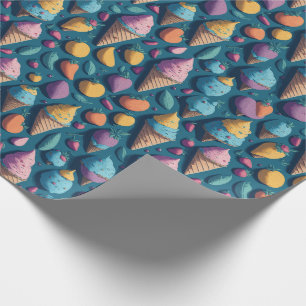 Fun Colourful Ice Cream Cones Blue Summer Pattern Wrapping Paper