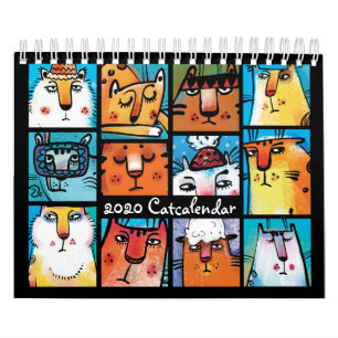 Fun Colourful Illustrated Cat Calendar