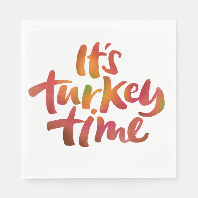 Fun Colourful It's Turkey Time Thanksgiving Dinner Napkin (Front)