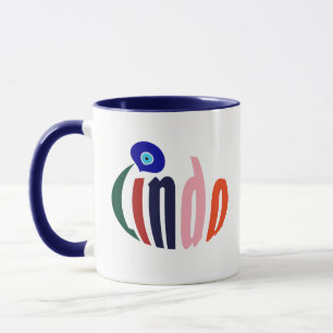 Fun Colourful "Linda" Name and Evil Eye Amulet Art Mug