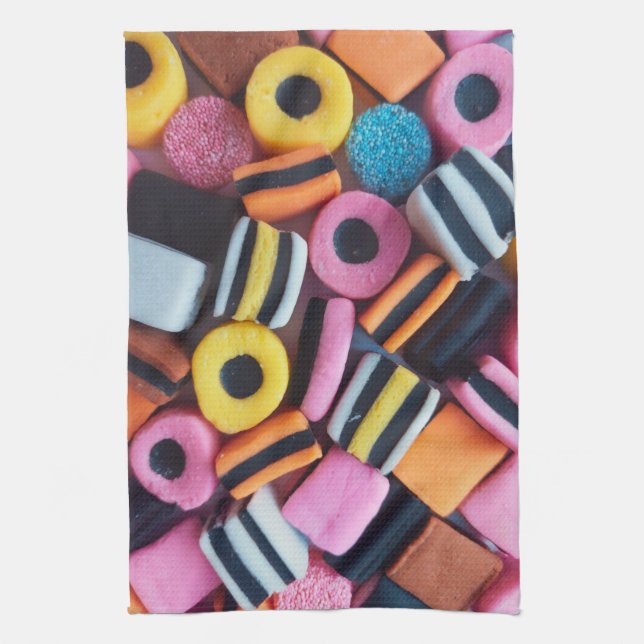 Fun, colourful, liquorice candy tea towel (Vertical)