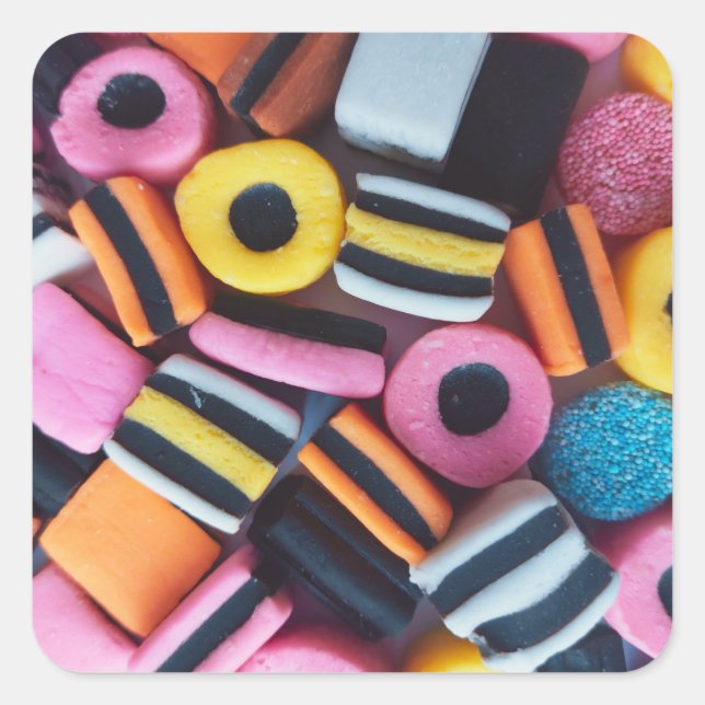 Fun, colourful, Liquorice | Liquorice Allsorts  Square Sticker (Front)